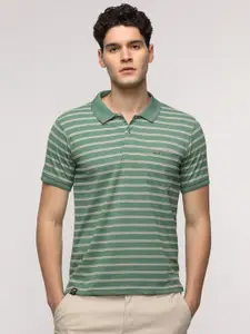 Crocodile Men Striped Polo Collar Cotton Slim Fit T-shirt