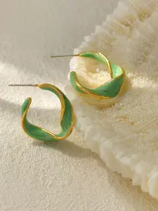 KRENOZ Gold Plated Enamel Twist Half Hoop Earrings
