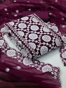 Ishin Floral Embroidered Silk Georgette Unstitched Dress Material