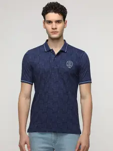 Crocodile Men Geometric Printed Polo Collar Pure Cotton Slim Fit T-Shirt