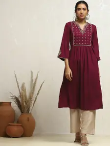 Biba Floral Embroidered Flared Sleeves A-Line Kurta