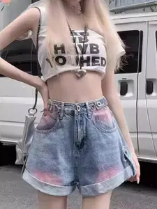 StyleCast Women Loose Fit High-Rise Denim Shorts