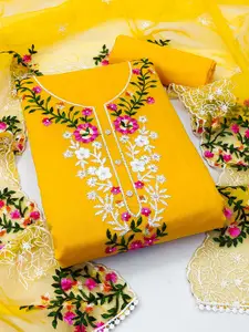 KIMISHA Floral Embroidered Beads and Stones Unstitched Dress Material