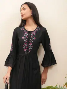 Vishudh Embroidered Bell Sleeve Fit & Flare Midi Dress