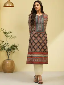 Biba Floral Printed Round Neck Straight Kurta