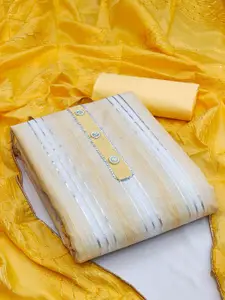 Ishin Striped Embroidered Gotta Patti Pure Cotton Unstitched Dress Material