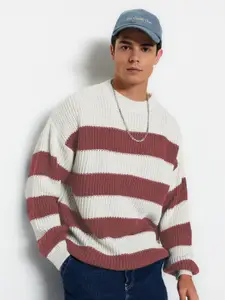 Trendyol Men Self Design Round Neck Acrylic Sweatshirt