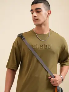 HIGHLANDER Men Solid Round Neck Cotton Oversized T-Shirt