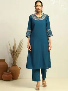 Biba Floral Yoke Design Sequinned Straight Kurta