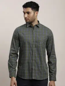 Turtle Men Relaxed Spread Collar Tartan Checked Cotton Slim Fit Casual Shirt