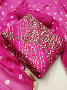 Ishin Bandhani Printed Beads and Stones Unstitched Dress Material