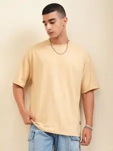 HIGHLANDER Men Solid Round Neck Cotton Oversized T-shirt