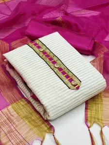 Ishin Striped Woven Design Zari Unstitched Dress Material