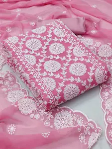 Ishin Floral Embroidered Thread Work Silk Georgette Unstitched Dress Material