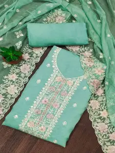 Peachmode Thread Work Organza Unstitched Dress Material