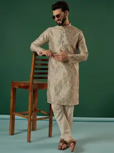 Anouk Gold-Toned Geometric Printed & Embroidered Sequinned Mandarin Collar Straight Kurta