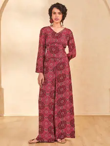 Global Desi Printed V-Neck Top With Palazzo