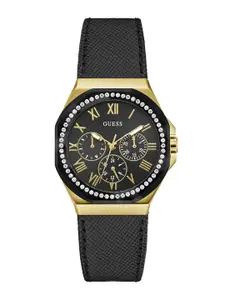 GUESS Women Embellished Dial & Leather Straps Analogue Watch GW0753L4