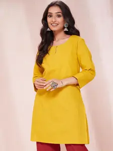 Fabindia Keyhole Neck Cotton Slim Fit Short Kurta