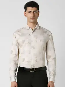 V Dot Men Spread Collar Abstract Printed Cotton Slim Fit Party Shirt