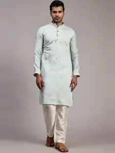 Rawayi Ethnic Motifs Embroidered Chikankari Mandarin Collar Silk Kurta