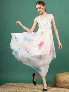 Sangria Embroidered Mirror Work Fit & Flared Ethnic Dress