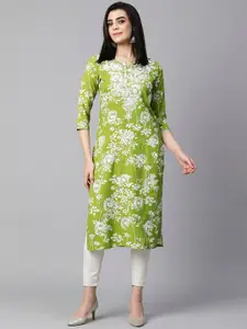 GoSriKi Floral Printed Chikankari Straight Kurta