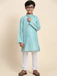 Pro-Ethic STYLE DEVELOPER Boys Floral Woven Design Pure Cotton Straight Kurta with Pyjamas