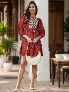 Ziva Fashion Floral Prined Pure Cotton A-Line Mini Dress