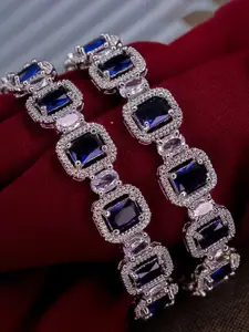 The Pari Set Of 2 Rhodium-Plated American Diamond Stone-Studded Bangles