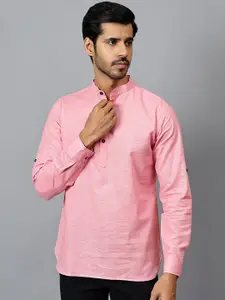 Yugnik Mandarin Collar Roll-Up Sleeves Pure Cotton Short Kurta