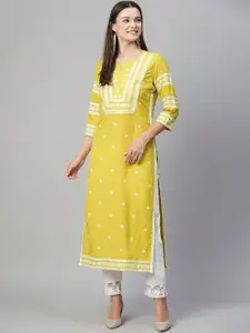 GoSriKi Floral Embroidered Chikankari Straight Kurta