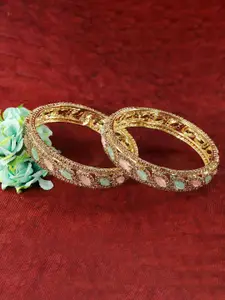 LAVAZZA Set of 2 Leaf Cut American Diamond & Cubic Zirconia Studded Metal Bangles