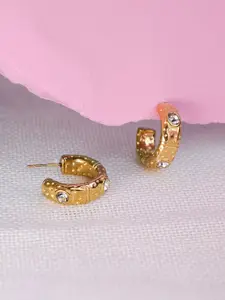 SWASHAA Stainless Steel 18KT Gold Plated Zircon Studded Half Hoop Earrings