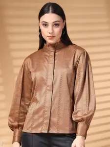 plusS Women Band Collar Textured Casual Shirt