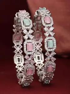 The Pari Set Of 2 Rhodium Plated American Diamond Stone Studded Bangles