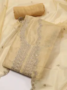 Meena Bazaar Floral Embroidered Sequinned Art Silk Unstitched Dress Material