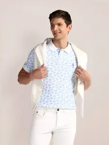 U.S. Polo Assn. Men Floral Printed Polo Collar Cotton Slim Fit T-Shirt