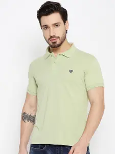 Duke Men Green Polo Collar Applique Slim Fit T-shirt