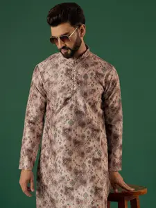 Anouk Cream-Coloured Ethnic Motifs Printed & Embroidered Sequinned Straight Kurta