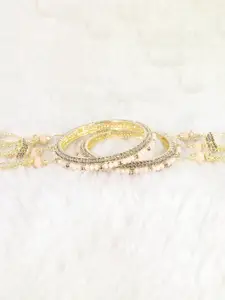 LAVAZZA Set Of 2 Cubic Zirconia Stone-Studded & Pearls Beaded Latkan Bangles