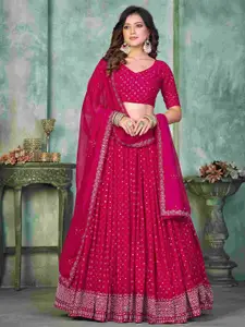 KALINI Embroidered V-Neck Semi Stitched Lehenga & Unstitched Blouse With Dupatta