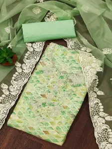 Peachmode Geometric Printed Beads & Stones Pure Cotton Unstitched Dress Material