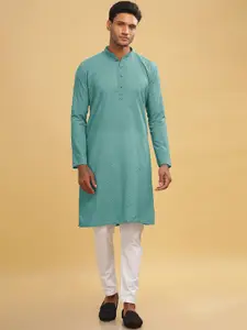 Anouk Geometric Thread Work Mandarin Collar Long Sleeves Cotton Straight Kurta
