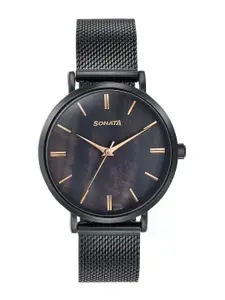 Sonata Women Mother of Pearl Dial & Stainless Steel Bracelet Style Straps Analogue Watch 87067NM01