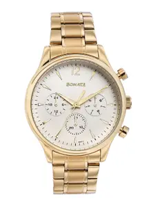 Sonata Men Embellished Dial & Stainless Steel Straps Analogue Watch 77146YM01