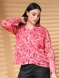 plusS Women Standard Cuban Collar Abstract Printed Casual Shirt