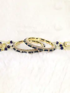 LAVAZZA Set Of 2 Cubic Zirconia Stone-Studded & Pearls Beaded Latkan Bangles