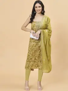 Meena Bazaar Floral Printed Sequinned Unstitched Dress Material