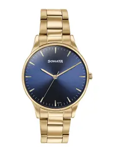 Sonata Men Printed Dial & Stainless Steel Bracelet Style Straps Analogue Watch 77144YM01